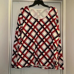 Kim Rogers Long Sleeve Beautiful Black, Red, and White Top